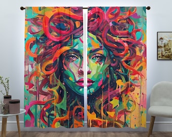 Medusa Window Curtains, Wall Art Decor For Beauty Salon, Customized Wall Curtain Set, Great Gift Idea