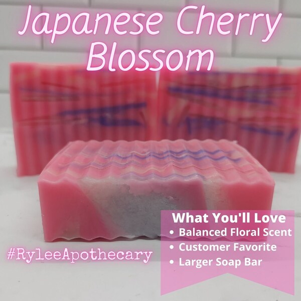 Japanese Cherry Blossom, Handcrafted, Mango Butter, Cocoa Butter, Shea Butter, Enriched, Scented Soap