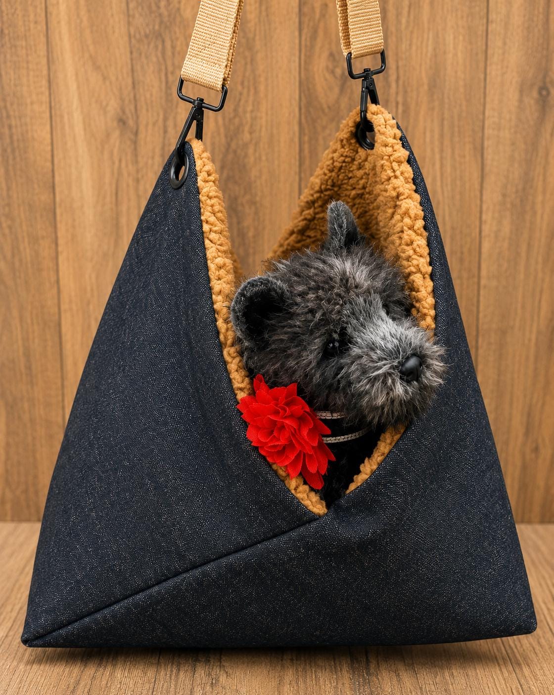 Denim Dog Carrier Sling: Sherpa-Lined Small Pet Tote