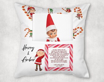 Elf Arrival / Watch Pocket Cushion Personalised - Naughty Elf, Christmas, Children's Gift, Present, Gift