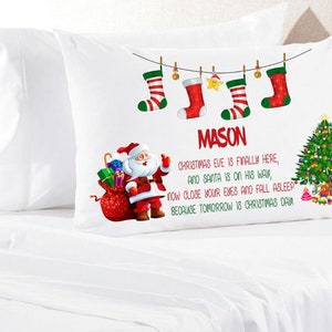 Personalised Christmas Eve Pillowcase, Children's Pillowcase, Santa Pillowcase, Christmas Bedding, Santa Gift, Xmas Eve Present