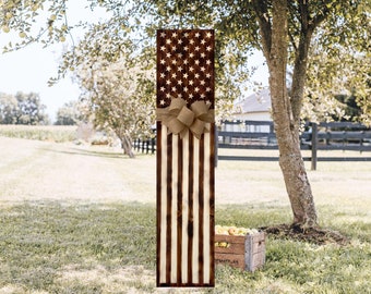 Rustic Wood Flag Porch Sign: Farmhouse Patriotic Decor