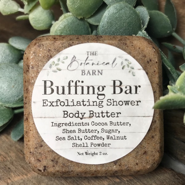 Buffing Bar, Solid Sugar Scrub, Exfoliate, Coffee Scrub, Exfoliating Shower Lotion, Natural Body Scrub Bar, Solid Scrub, Self Care Gift