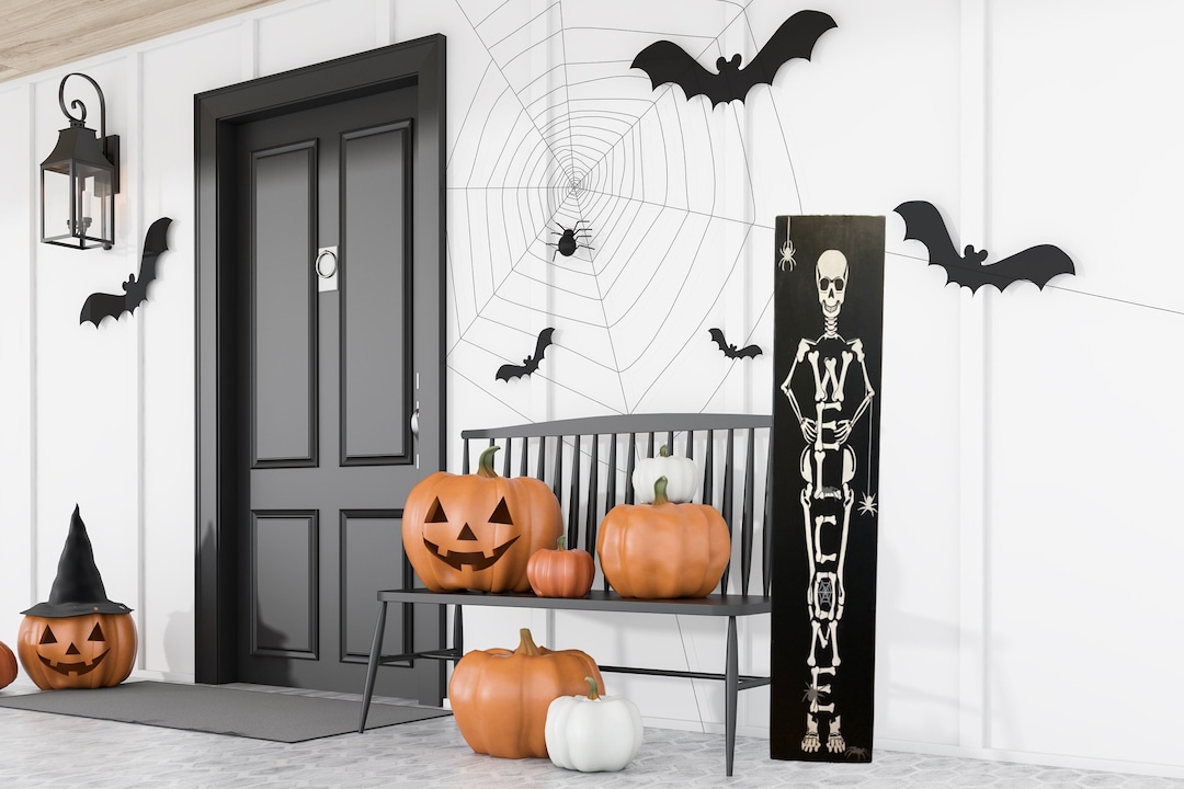 Welcome Skeleton Wood Porch Sign Halloween Sign Farmhouse - Etsy