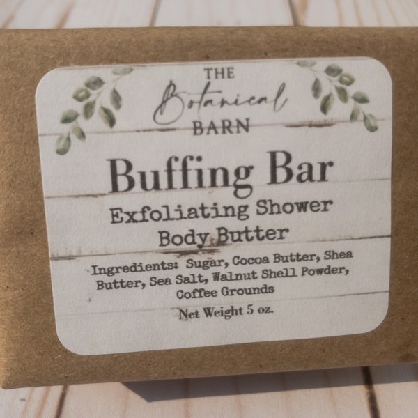 Large Buffing Bar, Solid Sugar Scrub, Exfoliate, Coffee Scrub, Exfoliating Shower Lotion, Natural Body Scrub Bar, New Larger Size 5 ounces