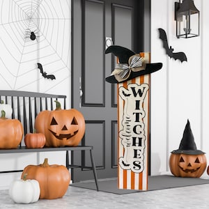 Welcome Witches Wood Sign: Rustic Halloween Porch Decor