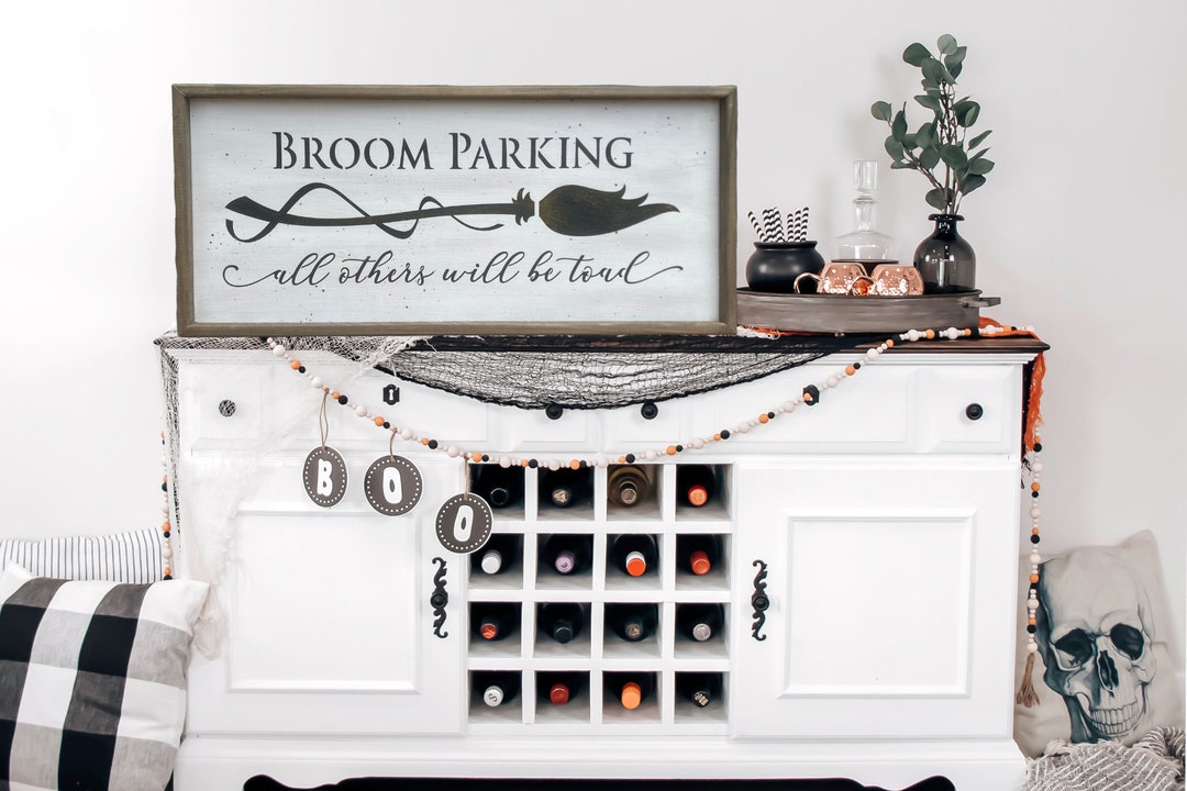 Handcrafted Broom Parking Wood Sign: Reversible Halloween Chalkboard - Etsy