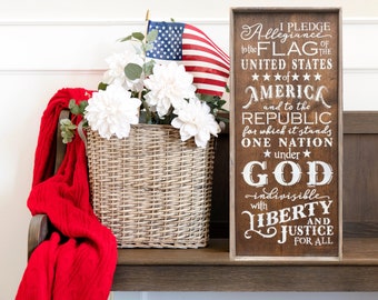 Pledge of Allegiance Wood Sign: Patriotic Farmhouse Decor