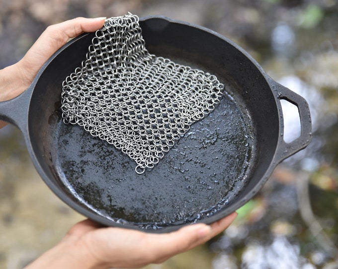 Stainless Steel Scrubber, Chainmail Cast Iron Scrubber, Cast Iron