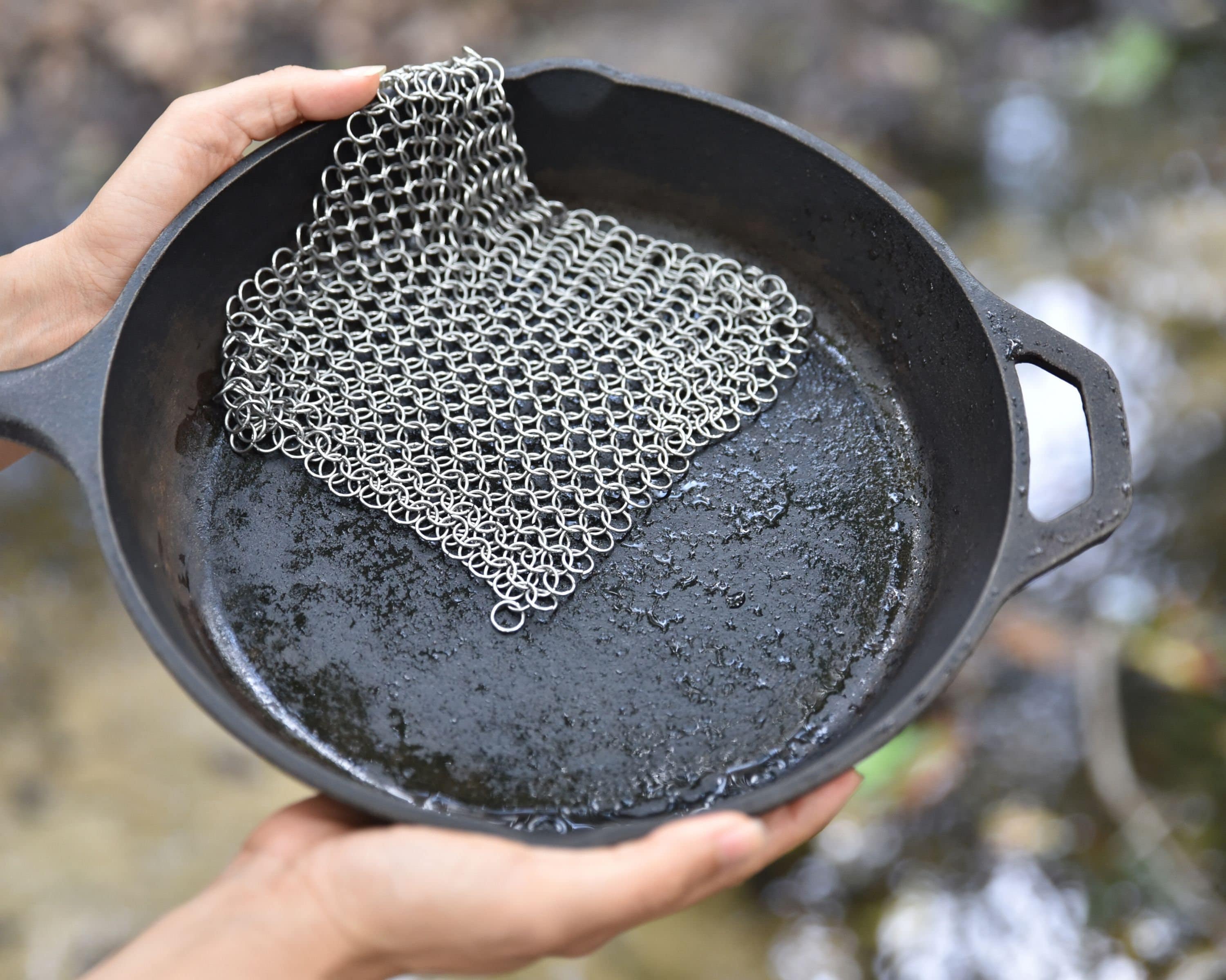 Cast Iron Skillet Cleaner - Large Chainmail Scrubber Cast Iron Sponge, Cast  Iron Pan Cleaner Chain Mail Scrubber, Cast Iron Scrubber Cast Iron