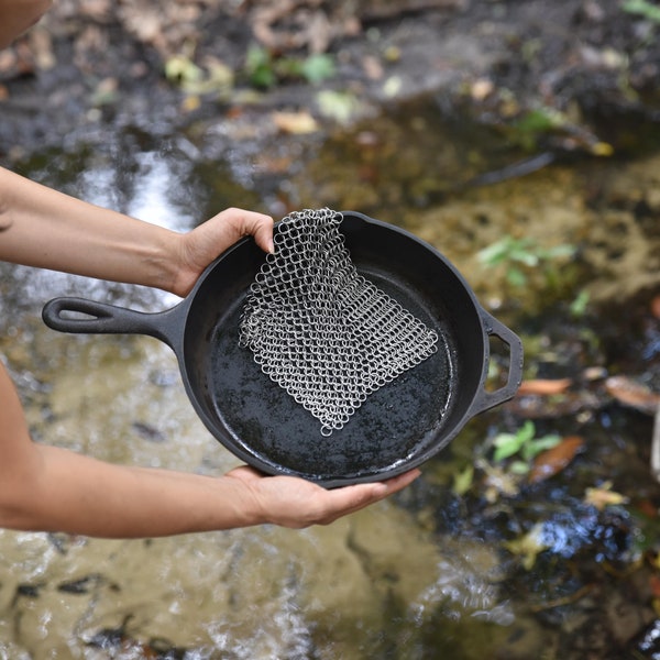 Camping Dishwashing Scrubber, Camping Kitchen Essentials, Camping Cookware Cleanup, Stainless Steel Mesh for Cleaning Cast Iron Skillet