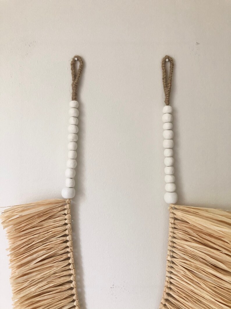 Raffia Wall Hanging With Clay Beads Raffia Garland With Beads Etsy