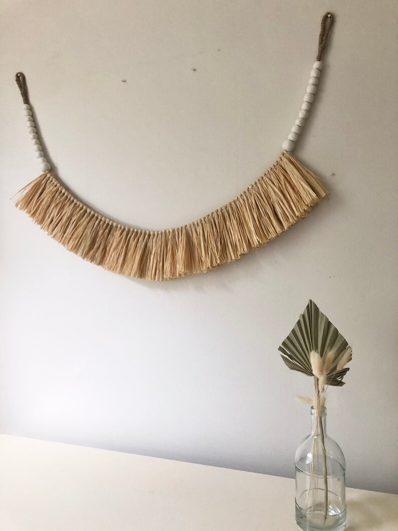 Raffia Wall Hanging With Clay Beads Raffia Garland With Beads Etsy