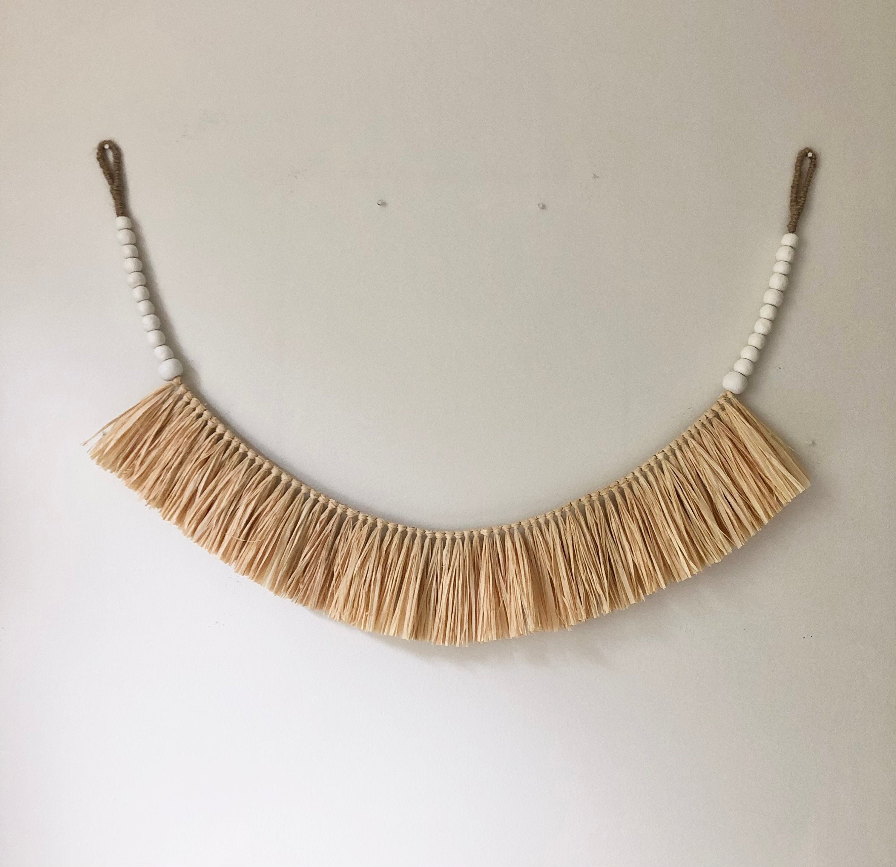 Raffia wall hanging with clay beads raffia garland with beads Etsy