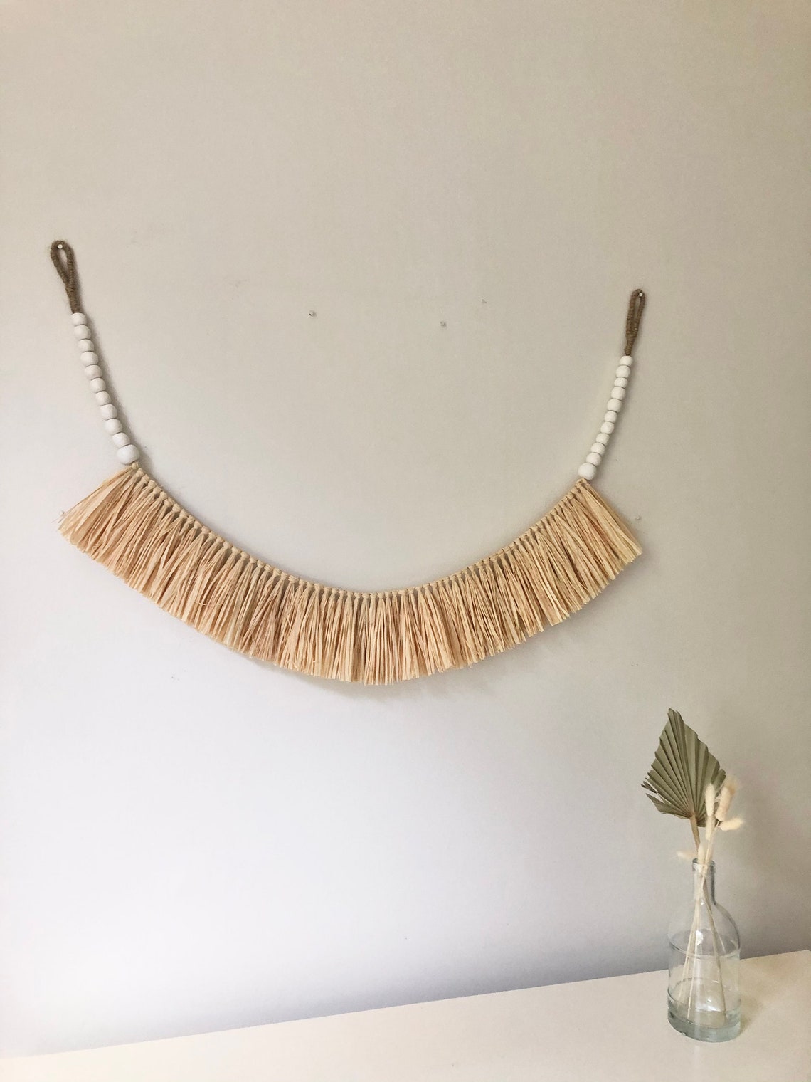 Raffia wall hanging with clay beads raffia garland with beads Etsy