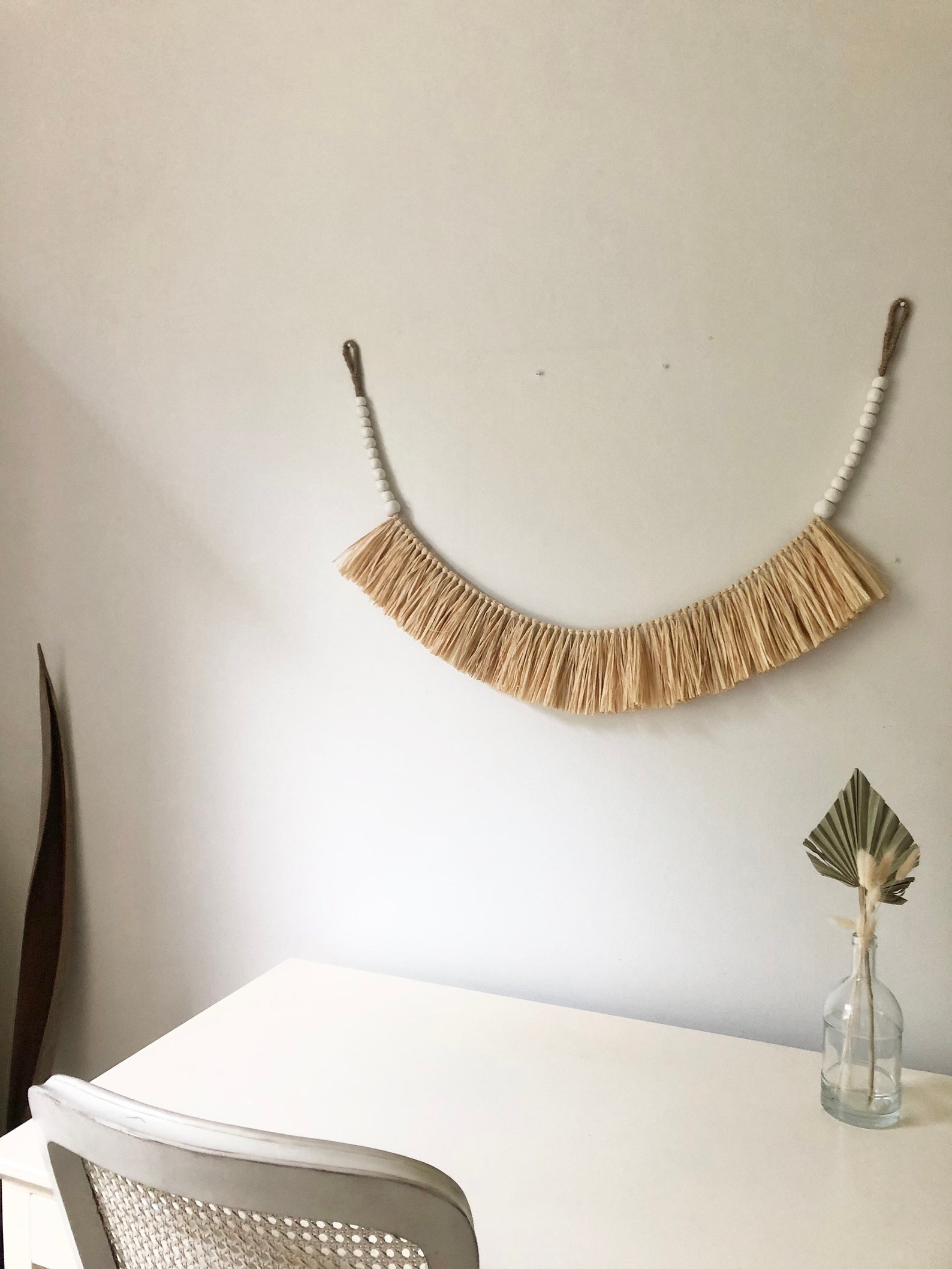 Raffia Wall Hanging With Clay Beads Raffia Garland With Beads Etsy