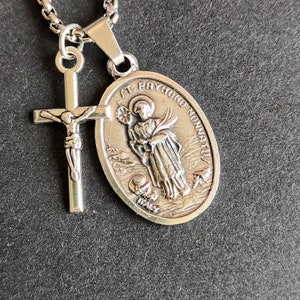 St Raymond medal with crucifix on stainless steel chain
