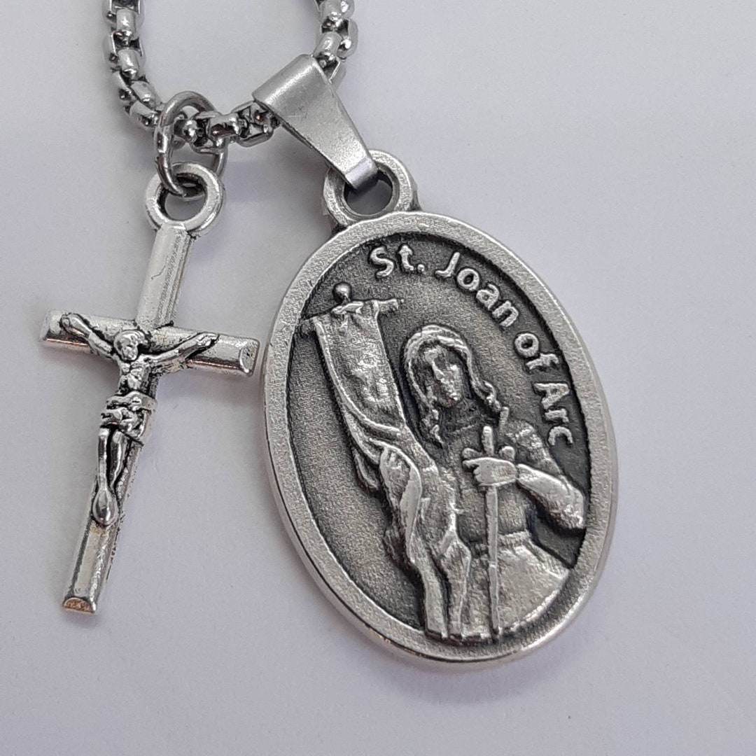 St Joan of Arc Necklace With Saint Medal and Crucifix. - Etsy