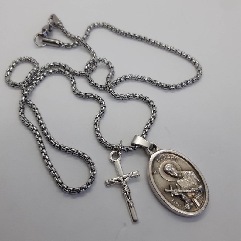 St Gerard Majella Necklace. Saint Medal and Crucifix on Stainless Steel ...