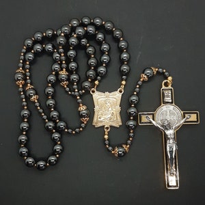 St Benedict rosary | Hematite | extra large crucifix