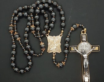 St Benedict rosary | Hematite | extra large crucifix