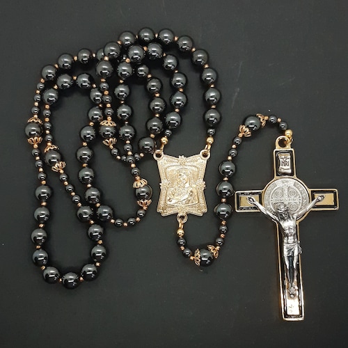 Chapelet Saint Benoît | Hématite | très grand crucifix