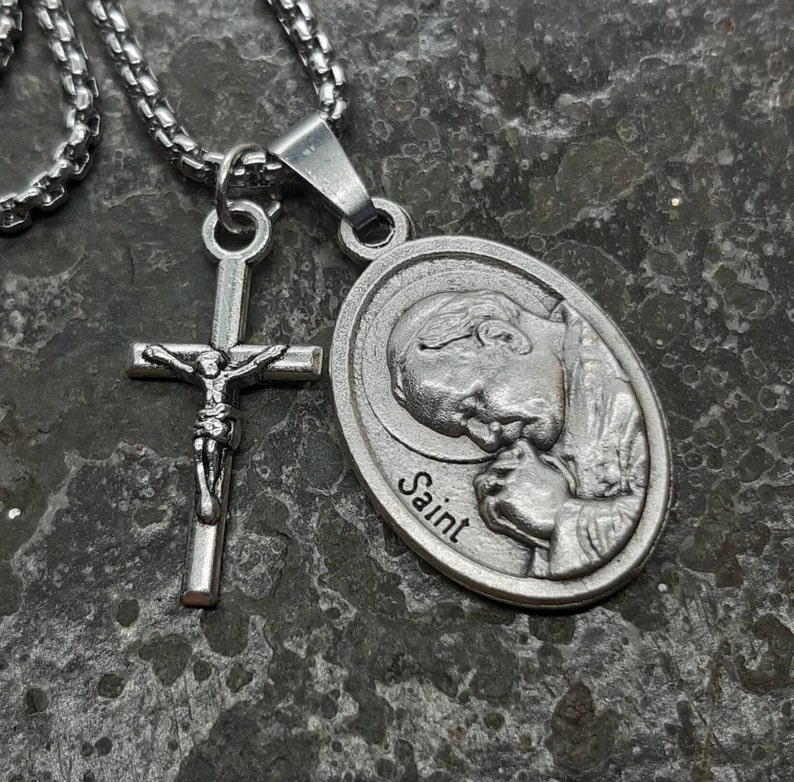 St John Paul II | Silver Oxide Medal on Stainless Steel Chain With ...