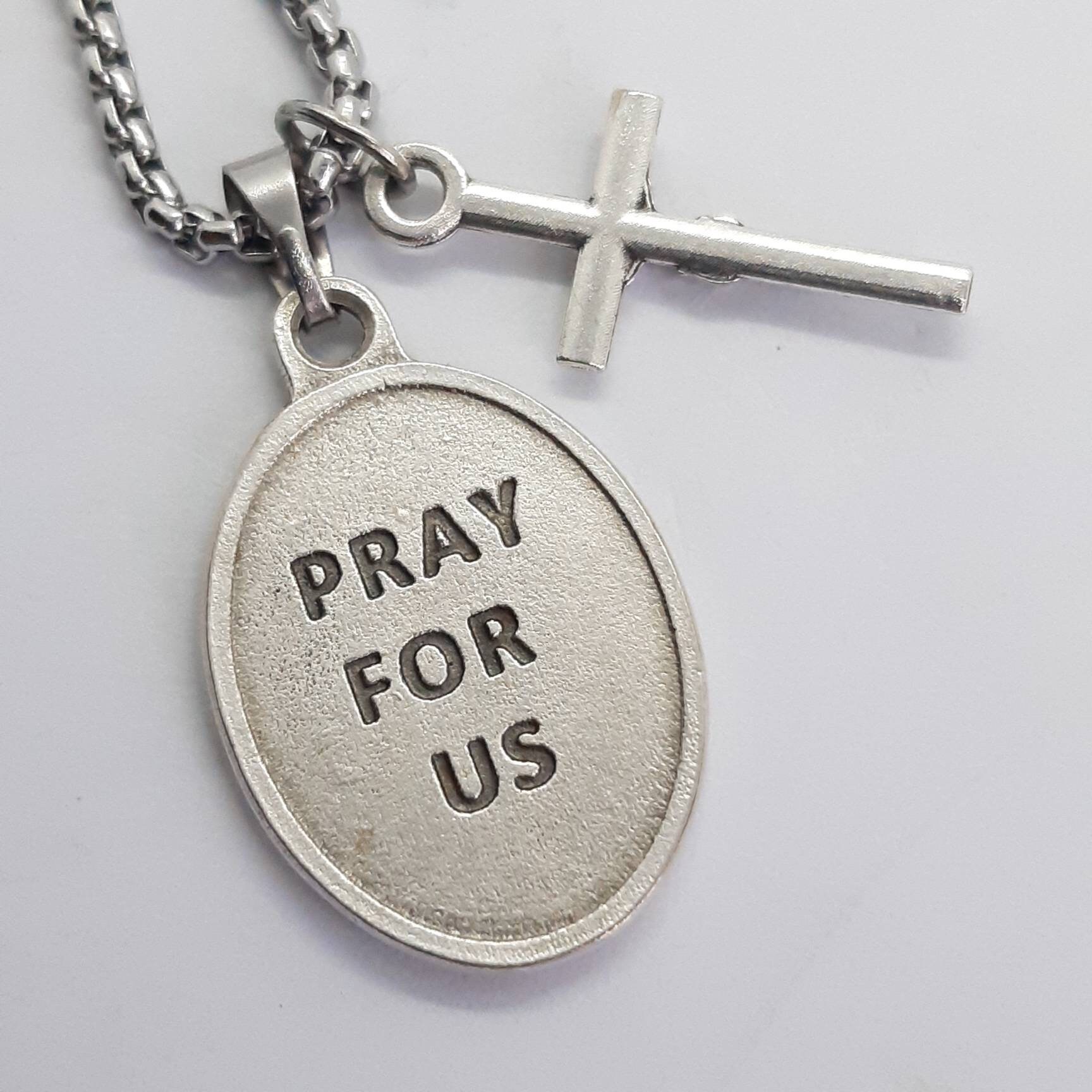 St Joseph Necklace. Stainless Steel Box Chain With Saint Medal and ...