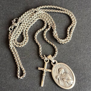 St Stephen Medal With Crucifix on Stainless Steel Chain Necklace - Etsy