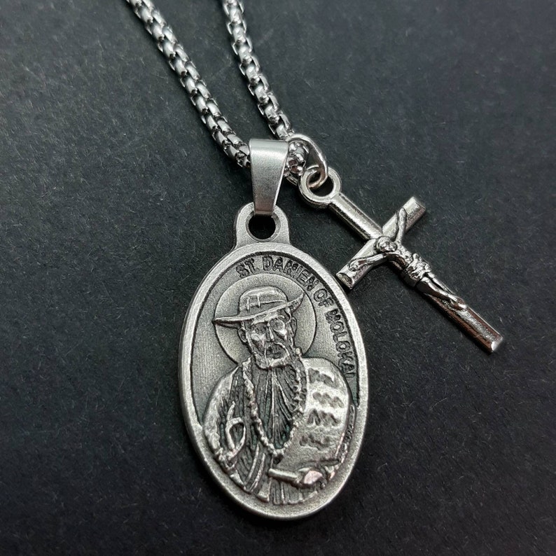 St Damien of Molokai | Stainless Steel Box Chain With Saint Medal and ...