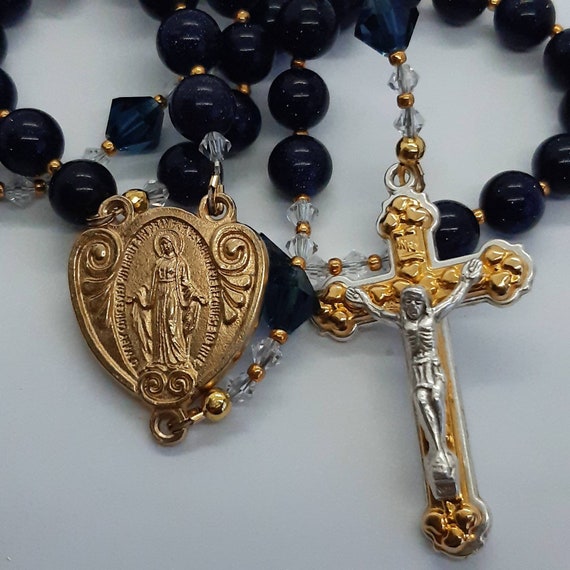 Handmade Rosary Beads Dark Blue Black 