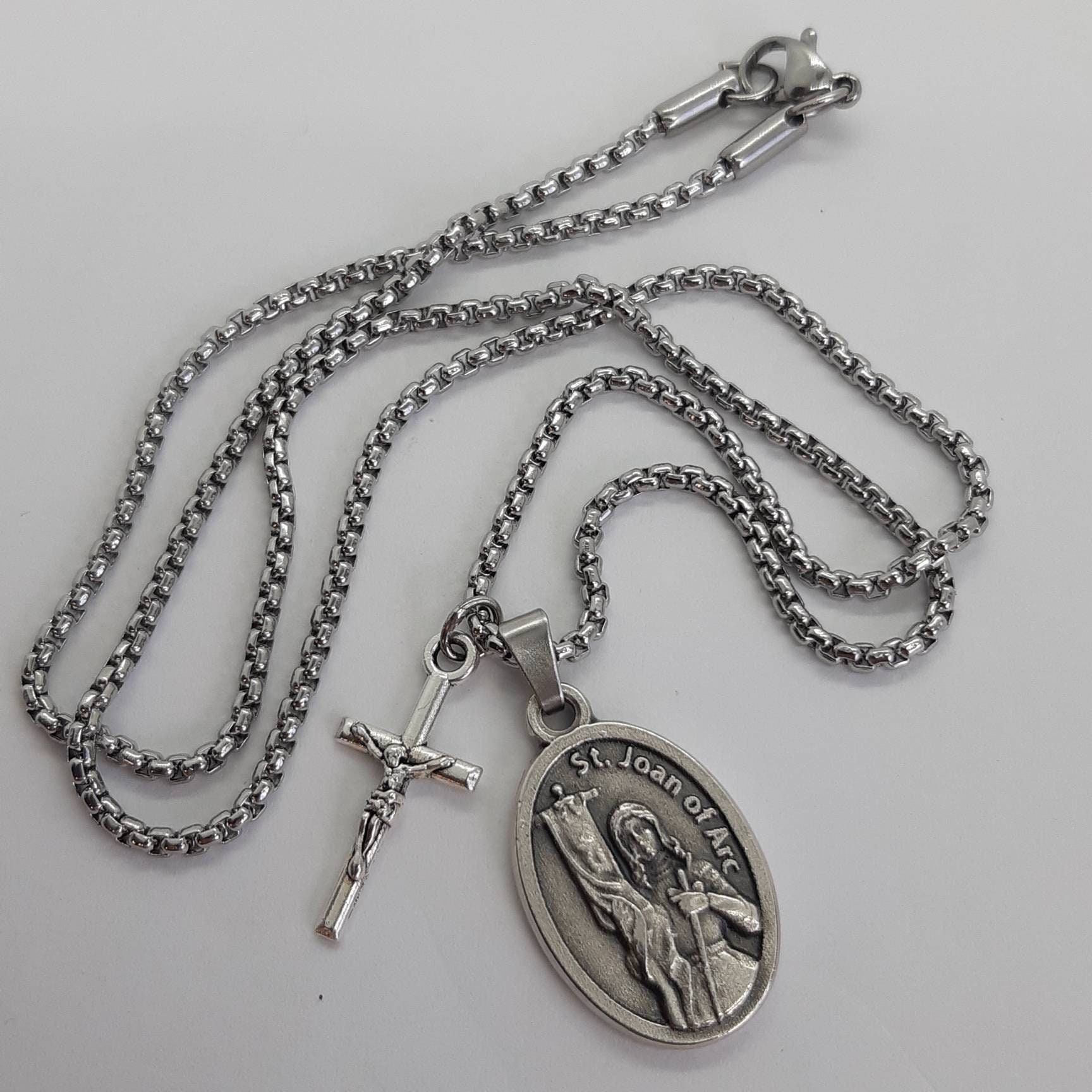 St Joan of Arc Necklace With Saint Medal and Crucifix. - Etsy