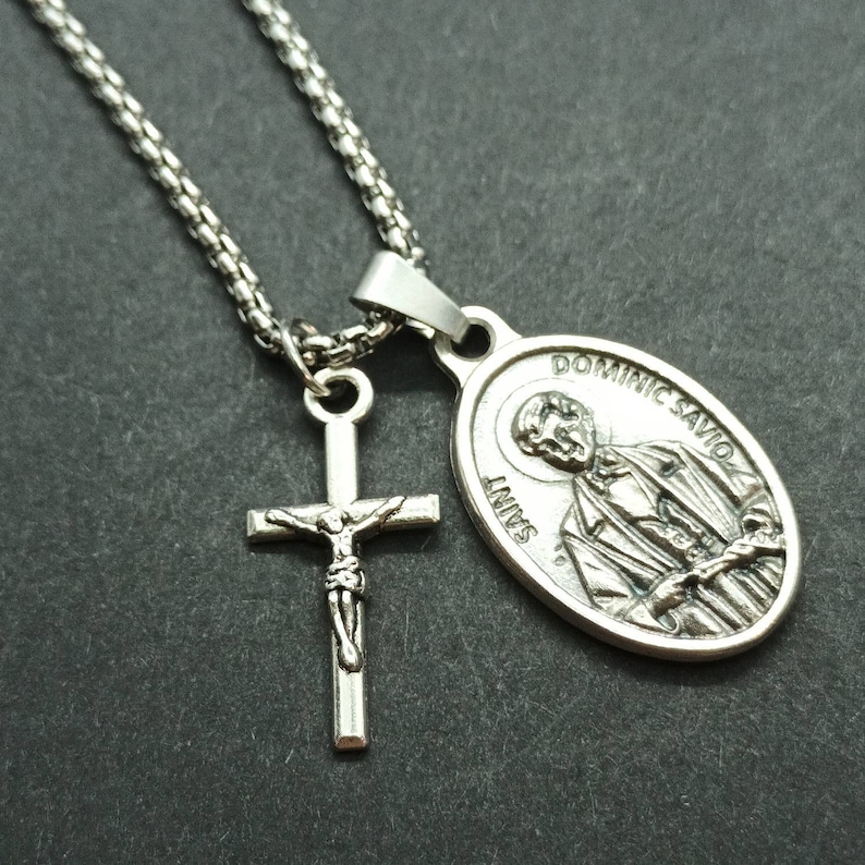 St Dominic Savio. Stainless Steel Box Chain With Saint Medal and ...