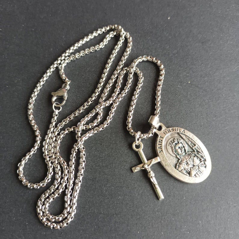 St Ursula Necklace. Stainless Steel Box Chain With Silver Oxide Saint ...