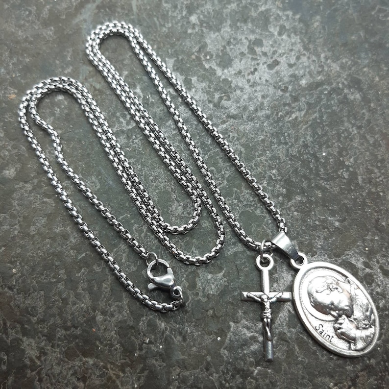 St John Paul II | Silver Oxide Medal on Stainless Steel Chain With ...