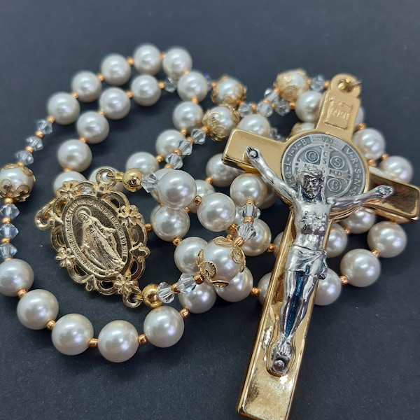 St Benedict rosary | Shell pearl | extra large crucifix