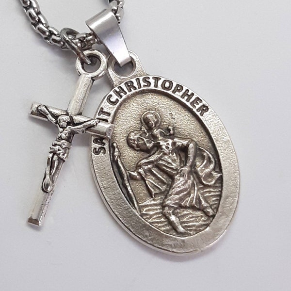 thumbnail image 2 of Men's Stainless Steel St. Michael & St. Christopher Medal Pendant Necklace - 24" Rolo Chain 2 of 3