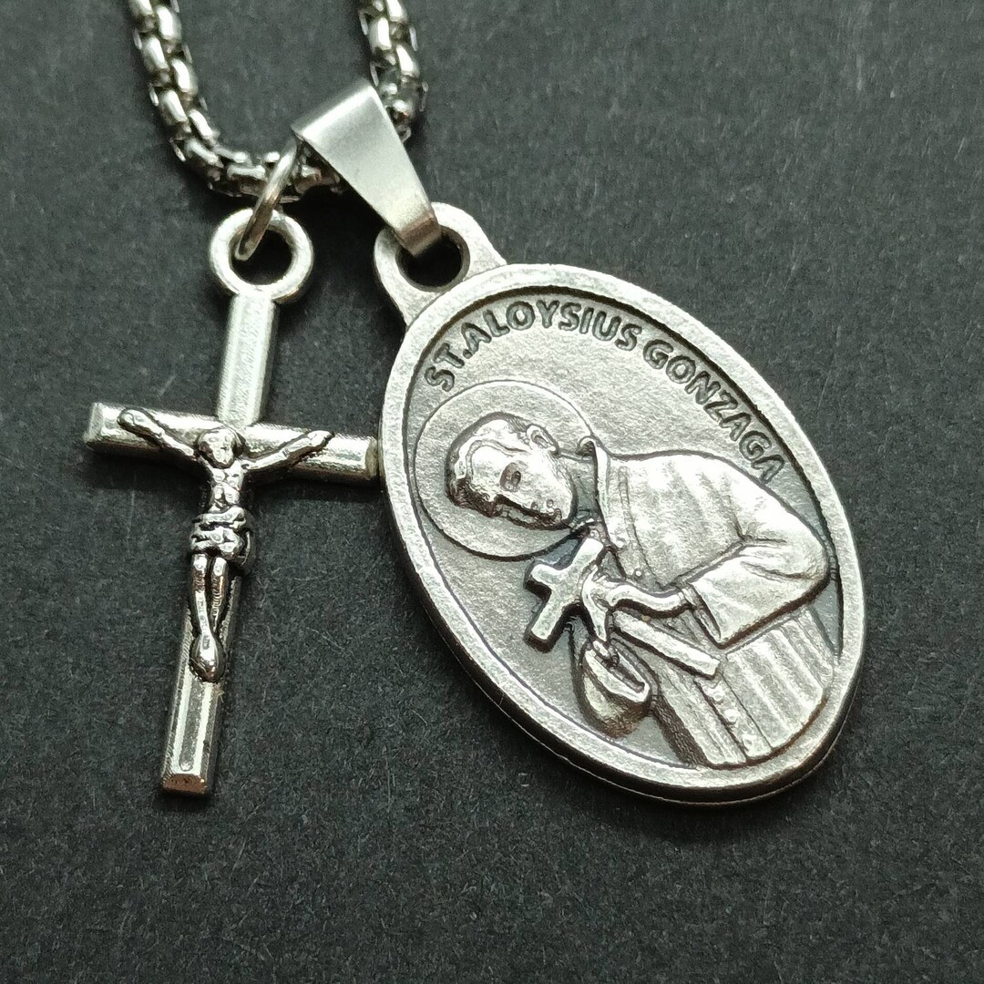 St Aloysius Gonzaga. Stainless Steel Box Chain With Saint Medal