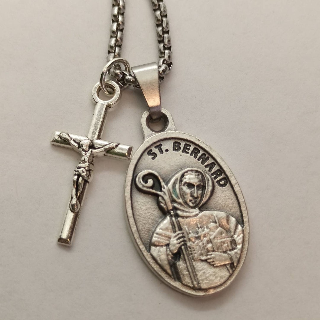 St Bernard | Stainless Steel Box Chain With Saint Medal and Crucifix ...