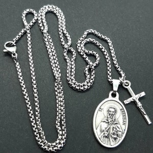 St Brendan | Stainless Steel Box Chain With Saint Medal and Crucifix ...