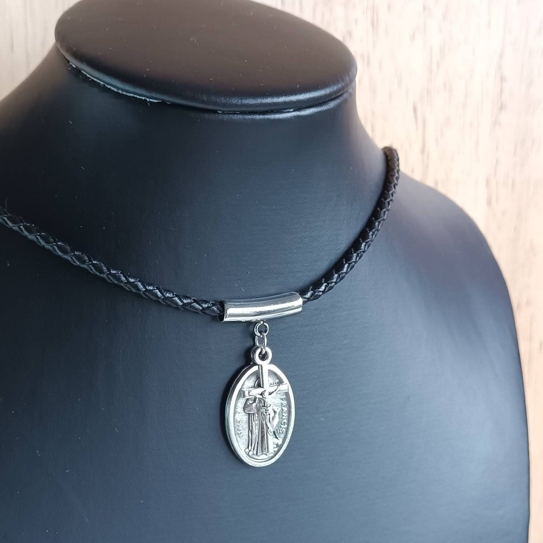 St Francis of Assisi Medal | Thin, Braided Leather Necklace With Saint ...