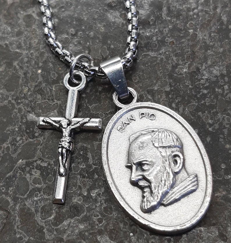 St Padre Pio Necklace. Stainless Steel Box Chain With Saint Medal and ...