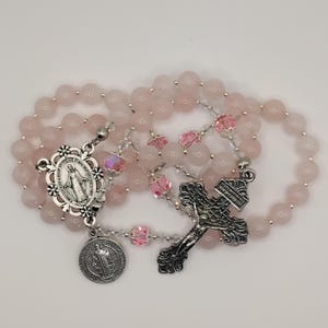 Pardon Cross | Handmade Rosary | Miraculous Medal | St Benedict Medal | Madagascar rose quartz | Triple threat