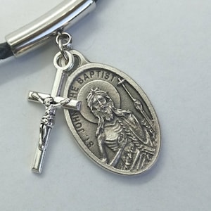 St John the Baptist medal | Thin, braided leather necklace with saint medal and crucifix
