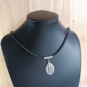 Saint Michael medal | Thin, braided leather necklace with saint medal and crucifix