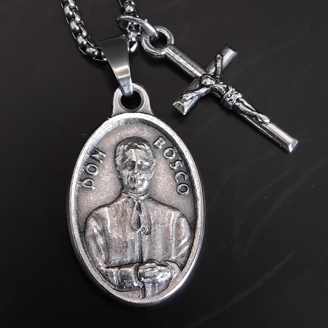 St Don Bosco John Bosco. Stainless Steel Box Chain With Saint Medal and ...