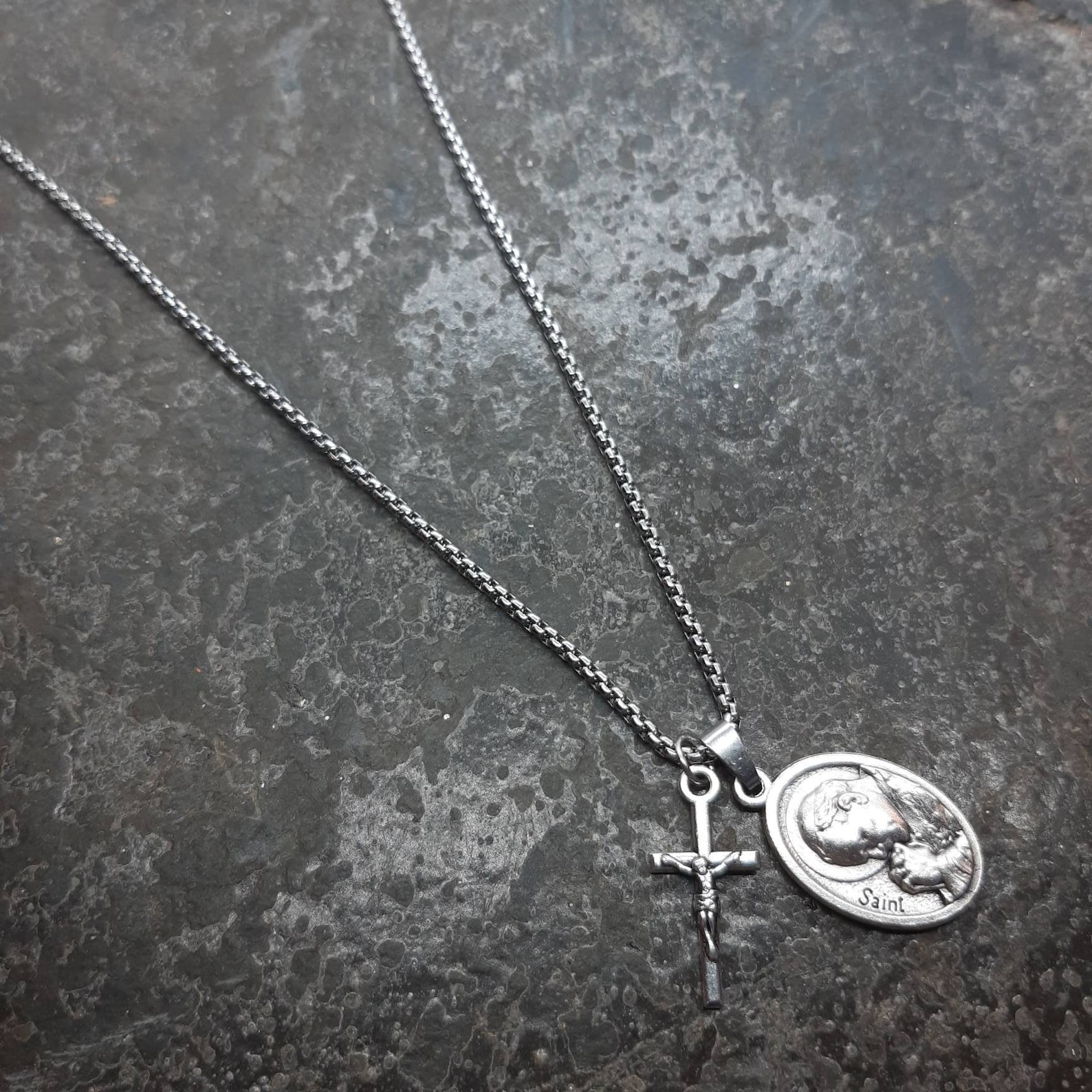 St John Paul II | Silver Oxide Medal on Stainless Steel Chain With ...