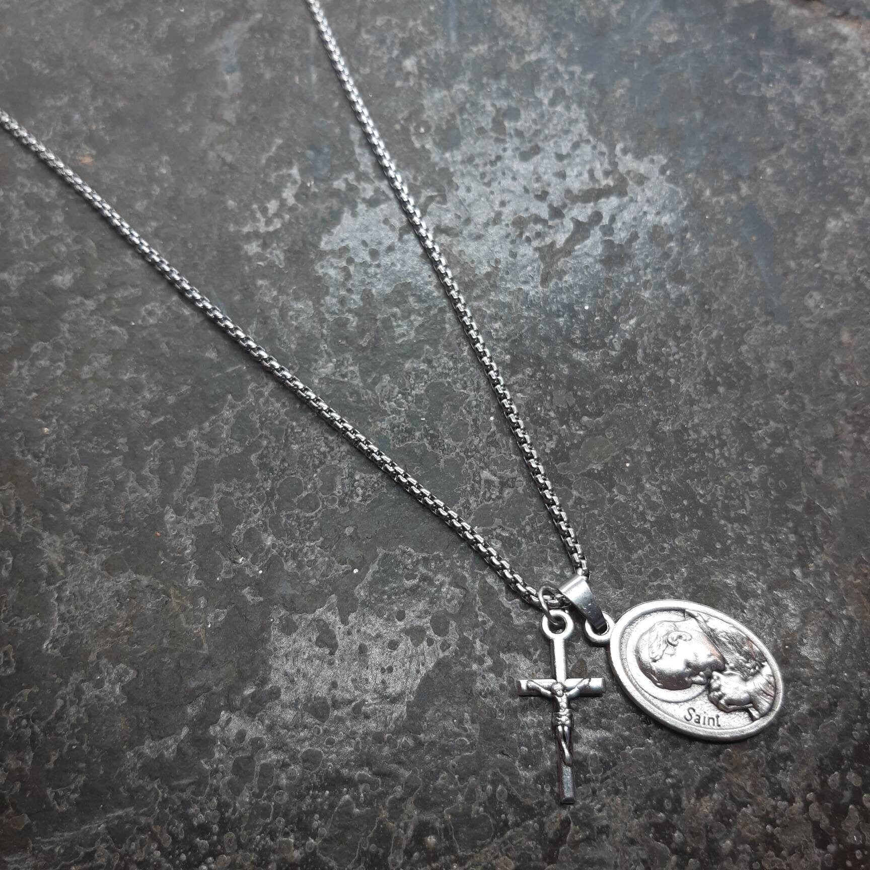 St John Paul II | Silver Oxide Medal on Stainless Steel Chain With ...