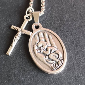 Choose Life medal.  Stainless steel box chain with silver oxide medal and crucifix.