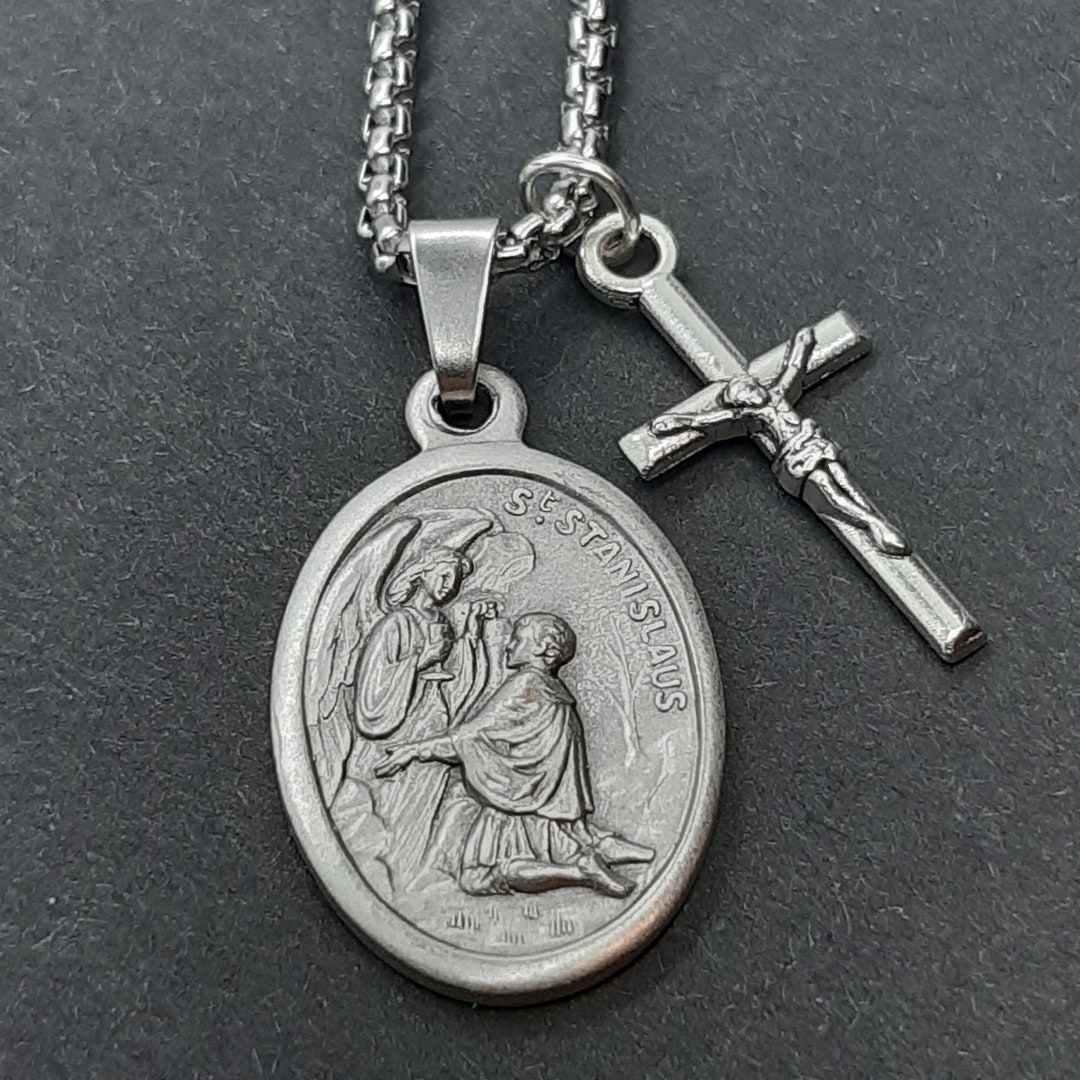 St Stanislaus Necklace. Stainless Steel Box Chain With Silver Oxide ...